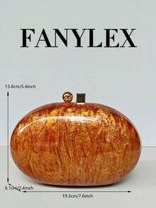 亚克力纹理闪亮手拿包，椭圆形金属小众复古硬壳包，配链条肩带，优雅精致的贝壳形单肩包，适合派对、宴会、舞会