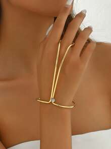 1 件女士金色几何水钻手镯，适合日常佩戴和派对