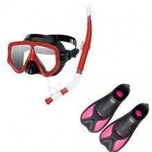 三件套浮潜面罩，防水潜水镜成人游泳镜水肺潜水，浮潜自由潜水高级蛙鞋可调节脚蹼成人长脚蹼游泳蛙鞋，潜水脚蹼，游泳自由泳蛙泳专项训练成人短鸭鞋硅胶潜水浮潜装备，为您带来愉悦的游泳体验，沙滩必需品，沙滩配件，泳池浮板
