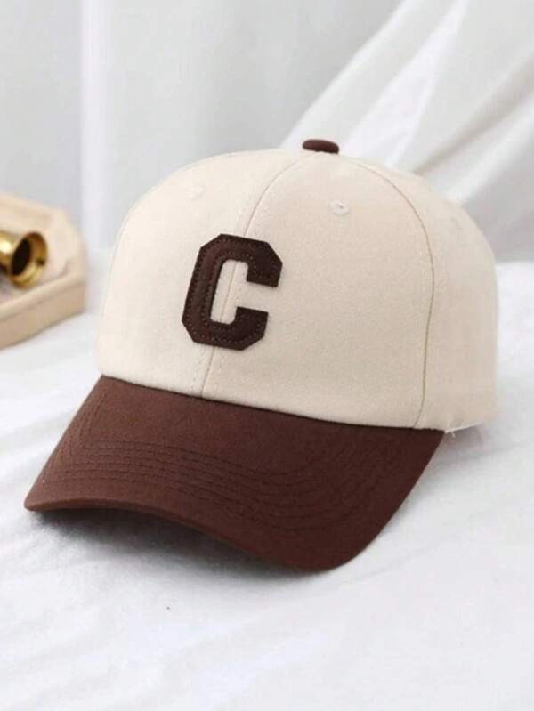 1 pezzo Cappellino da baseball marrone con lettera C 3D ricamata spessa, protezione solare da esterno, cappellino casual