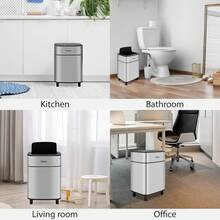 Pukomc Stainless Steel Automatic Sensor Trash Can – 10L/2.6Gal Touchless Kitchen & Bathroom Bin, Motion-Activated Lid, Odor Control, Battery-Powered (Brushed Stainless Steel)