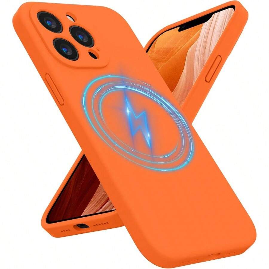 Magnetic Case Designed For IPhone 13 Pro Case [Compatible With MagSafe] Silicone [Camera Protection] Phone Case Soft AntiScratch Microfiber Lining Inside 6.1 Inch Neon Orange01 - Màu cam neon - Xem 1