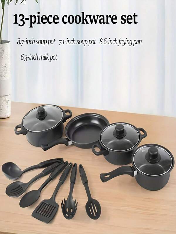 Wheatstone Non-Stick Cookware 13 Piece Set - Includes Pan, Skillet, Ramekin, And Six Spoons - Scratch-Resistant And Easy To Clean - Multiple Colors Available, Kitchen Utensil Set, Local Warehouse , Gifts For Friends And Family