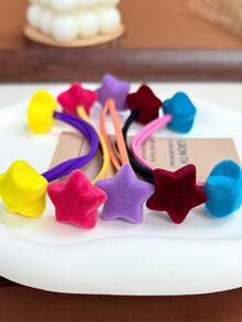 10pcs Colorful Star, Ball & Heart Shaped Scrunchies, High Elasticity Flocked Candy Color Hair Accessories, Firm & Non-Damaging, Suitable For Daily Wear In Autumn/Winter, Hair Bobble, Hair Tie ,Hair Accessories, Ponytail Holders, Hair Elastics, Hair Rubber Bands ,Gym Sport Outfit ,Hair Rope Head Accessories