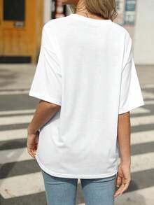 Plus Size Simple Solid Color Casual Short Sleeve T-Shirt - White - View 2