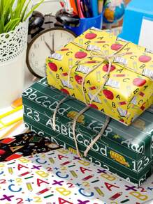 12 pièces Ensemble de papier cadeau de retour à l'école, 12 feuilles de 4 designs différents, décorations pour fête dans la salle de classe, le dortoir et les événements de bienvenue, papier artisanal