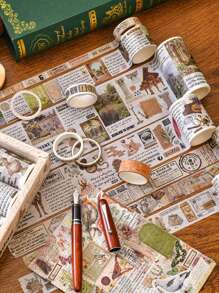18 Rolls/Box, Vintage Decorative Washi Tape Set, Sticker Rolls With Different Patterns Such As Nature Scenery Flowers, Plants, Universe, Planets, Etc., For DIY Handmade Decoration Scrapbook Decoration As A Gift For Friends School Supplies,Back To School