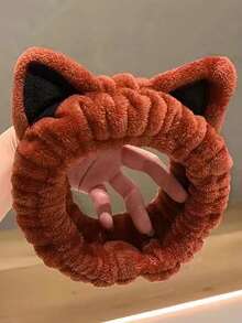 1件装休闲卡通猫耳发箍，女士沐浴/化妆发箍，防滑发饰，秋冬季度假装扮发带，优雅围巾式女士头巾，柔软头巾
