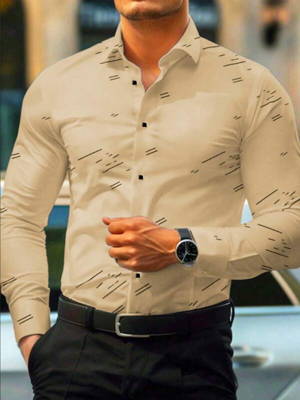 Men's Fashion Casual Long Sleeve Striped Single-Breasted Shirt