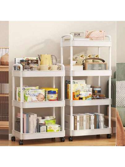 1pc Rolling Utility Cart With Handle, Multi-Functional Rolling Cart With Wheels For Office, Home, Kitchen, Garden, 3/4/5 Tier Rolling Cart