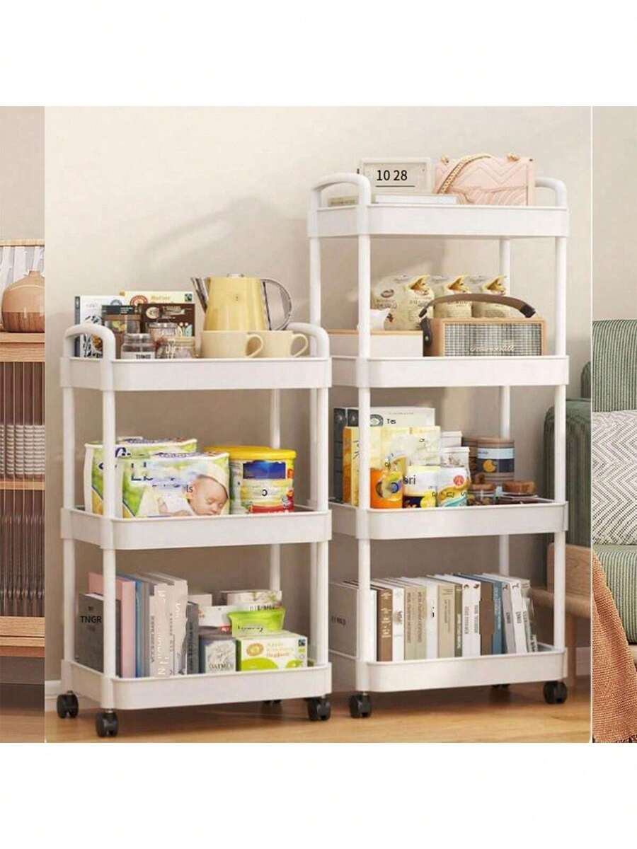 1pc Rolling Utility Cart With Handle, Multi-Functional Rolling Cart With Wheels For Office, Home, Kitchen, Garden, 3/4/5 Tier Rolling Cart