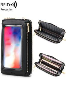 MIYIN Women's Minimalist Touch Screen Mobile Phone Bag With Wrist Strap & Adjustable Long Shoulder Strap, Multi Functional Double Zipper Shoulder Transparent Mini Small Bag Purse Mobile Phone Bag,Portable Hand Bag RFID Blocking Mobile Wallet Purse - Multicolor - View 16