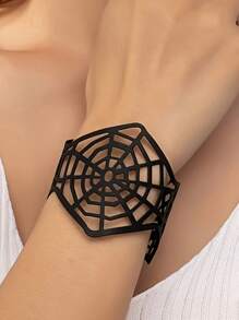 1 pièce Bracelet en métal lisse personnalisé et minimaliste à manchette ouverte exagérée, design de toile d'araignée creux rétro de niche, accessoire de bijoux d'Halloween