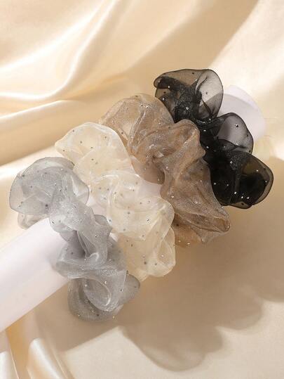 4个时尚优雅网状水钻发圈，田园仙女风百搭发饰，适合日常生活、外出、装饰等场合，可作发圈、发饰、发饰、发绳、发圈、头饰等。