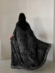 1 chiếc áo choàng chiffon màu trơn thanh lịch, kiểu dáng thường ngày, in họa tiết tie-dye, được chế tác tinh xảo, chất liệu cao cấp, kiểu dáng rộng rãi, thời trang, thích hợp cho mùa xuân, màu đen. - màu đen - Xem 3