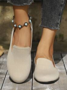 Dames Outdoor Fashion Ronde Neus Platte Ademende Casual Schoenen - Beige - Bekijken 3