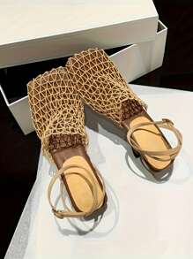 Niche New High Heel Sandals For Women, Suitable For Party, Preppy, Elegant, Casual, Business, Street, Nightclub, Fabric & Mesh Patchwork, Fashion High Heel Slippers For Women, Party, Office, Home, Outdoor, Summer