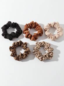 5er Set Leoprint Haargummis, elegant und vielseitig, geeignet für Pferdeschwanz von Frauen, beschädigungsfreie Haargummis, Haaraccessoire, Scrunchie Haargummis