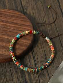 1 pezzo Bracciale regolabile da uomo e donna in stile retrò boho, con pietra naturale imperiale colorata personalizzata, divisore 4*2