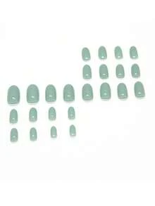Bộ 24 móng tay giả dài hình oval màu nude có thể tái sử dụng, bộ nghệ thuật làm móng đơn giản, thanh lịch, phù hợp cho các bạn gái/phụ nữ mặc đồ công sở, bao gồm 1 giũa móng tay và 1 gel thạch đắp móng, dụng cụ làm móng - màu xanh lá - Xem 3