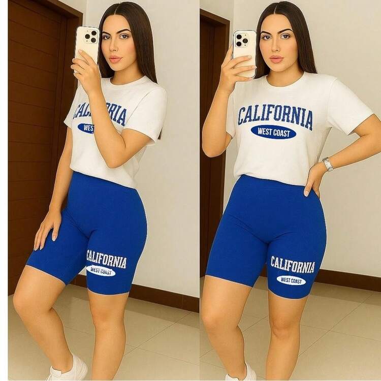 Conjunto california west coast casual y chic set deportivo tela rib stretch conjunto biker set juvenil urbano - Azul rey - Añade 3