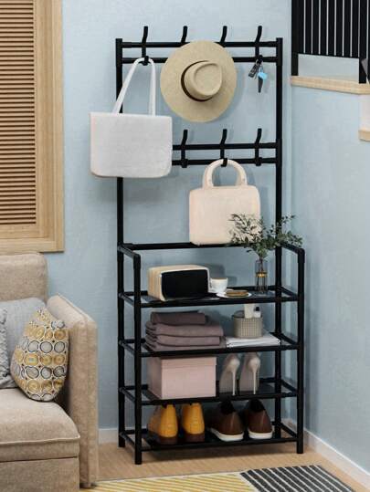 1pc Multi-Functional All-In-One Coat Rack, Shoe Rack, Storage Shelf, Movable And Easy To Assemble, Suitable For Living Room, Entryway, Bedroom, Study, Office, Great Gift For Holidays, Christmas, Children