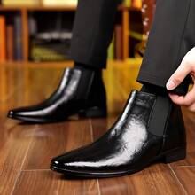 New Men's Pointed British Style High Cudged Legs Korean Edition Business Casual Shoes - màu đen - Xem 4