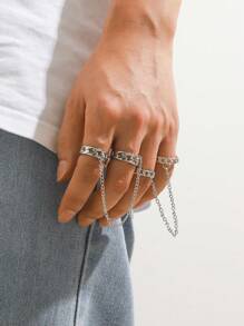 2pcs/Set Retro Hiphop Style Rings & Chain Jewelry Set, Suitable For Men's Daily Wear