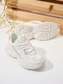 1 双春秋休闲透气系带轻便跑步鞋，适合青少年和校园的运动鞋 - 白色 - 查看 5