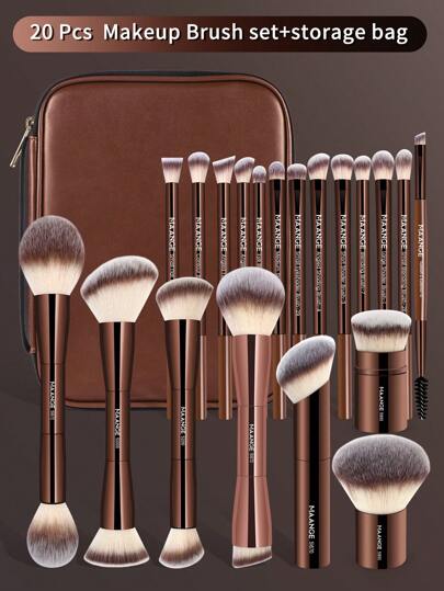 MAANGE Set de brochas de maquillaje profesionales de 5/7/13/20 piezas con tubo de aluminio largo y bolsa de almacenamiento, incluye brochas para base, polvos, rubor, iluminador, contorno, sombras de ojos, cejas, difuminado y ahumado. Herramientas de maquillaje con fibras suaves para un fácil transporte, ideales para viajes, regalo para mujeres y niñas.