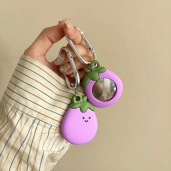 Eggplant 3D Silicone Cute Cartoon AirTag Protective Case Compatible With Apple AirTag, Keychain, Anti-Lost Device