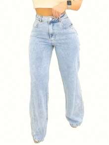 Jeans droits amples décontractés polyvalents avec poches pour femmes