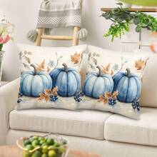 Pillowcases, Autumn Blue Pumpkin Throw Pillows, Pillowcases (16in*16in, 18in*18in, 20in*20in), 2 Pieces Set, Autumn Decorative Home Farmhouse, Thanksgiving And Halloween Sofa Pillowcases - Blue - View 6