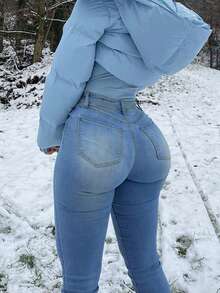 Rave Y2K High Waist Elastic Fitted Cargo Skinny Jeans, Slant Pocket Design, Suitable For Daily Wear - Blue - View 8