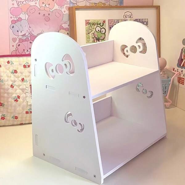1/2 pezzi Mobiletto da ufficio moderno bianco e azzurro chiaro - Mini libreria con 2 ripiani, organizer da scrivania in legno sintetico per ufficio domestico, bagno, piano cucina - Scaffale salvaspazio, mensola da scrivania, scaffale da bagno, design decorativo traforato, finitura superficiale liscia, costruzione robusta, per forniture scolastiche, back to school