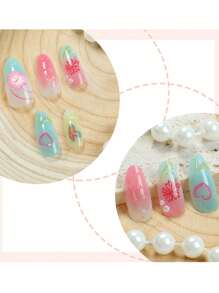 Summer Ocean Series Nails 60 Pieces (2 Mixes) Long Almond 3D Gel Nails Make Starfish Dolphin Shell Flower Nails With Pearl Decoration Design French Acrylic Press Nail Almonds Perfect Fit Fake Nail Set Includes: 1 Piece Jelly Glue & 1 Nail File, Easy To Wear Summer Nails & French Pointed Nail Art For Women & Girls For Daily Wear & Party Use