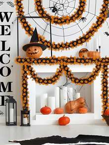 1 Pack 6.56ft Halloween Tinsel Garland, Black Halloween Tree Garland, Halloween Metal Twisted Garland With Orange Pumpkin For Party Doors, Mantels, Porches, Fireplaces, Indoor And Outdoor Decorations - Multicolor - View 5