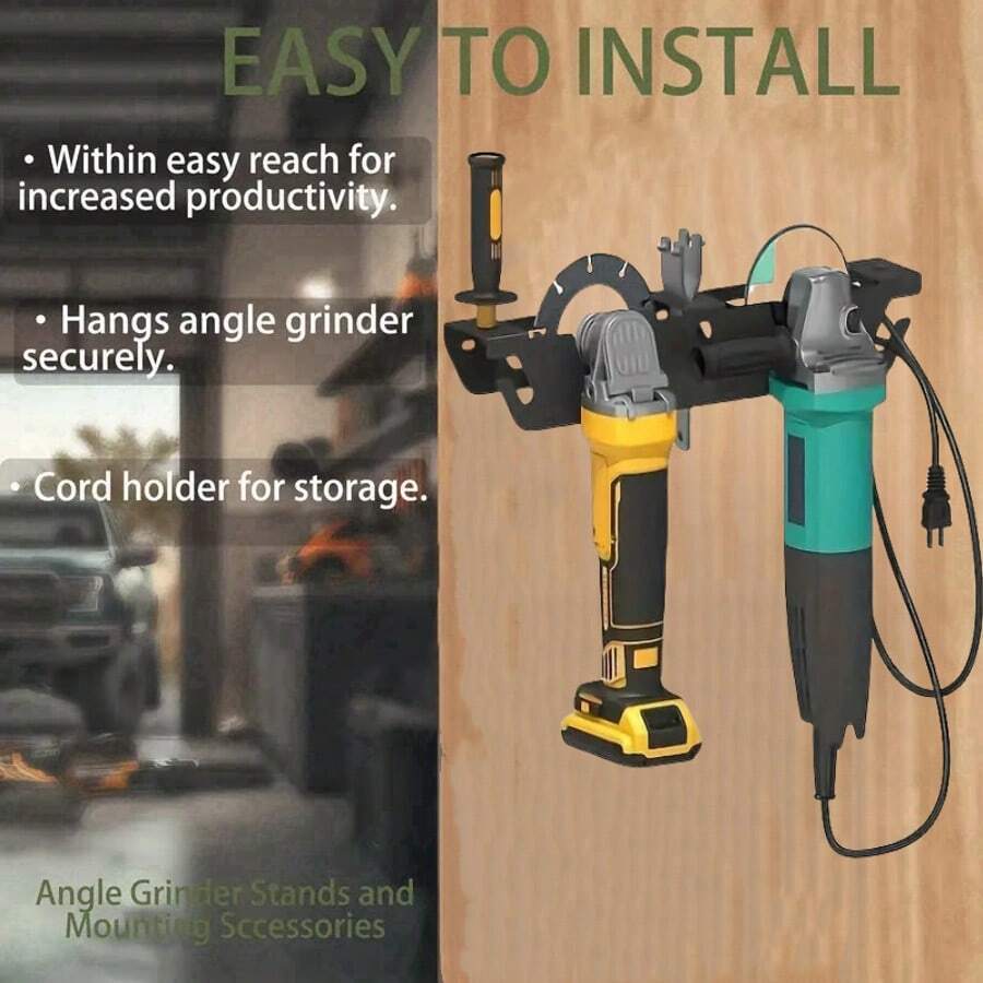 双槽角磨机支架，角磨机支架/支架，带线架，壁挂式支架，用于存放电动工具，适用于切割和抛光机、车库、车间、家庭