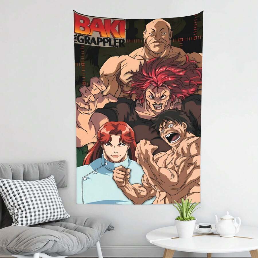 Manta Baki El Luchador Tapiz de anime Bandera Arte de pared Decoración colgante de pared para dormitorio, sala de estar Decoración de pared para hombres y mujeres 40x60 pulgadas - Negro - Ver 1