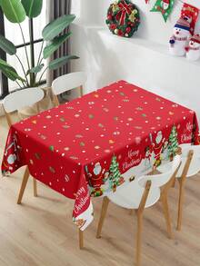 1片聖誕桌布，聖誕老人、企鵝、雪人、雪花和聖誕樹圖案，220*130cm一次性PE桌布，聖誕快樂裝飾，聖誕派對用品，聖誕裝飾 - 彩色 - 查看 5