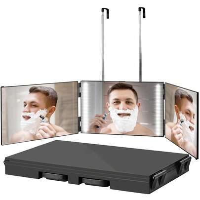 Gương xoay 360°, gương ba mặt có chân đế, gương trang điểm điều chỉnh được, thích hợp cho phòng tắm, phòng ngủ, trang điểm, tắm vòi sen, cạo râu, tạo kiểu tóc, cắt tóc và các trường hợp khác.