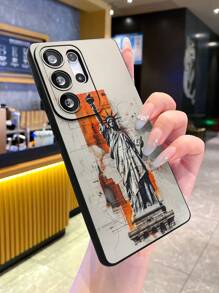 Travel 1 Pc Fashion Statue Of Liberty Graffiti Drawing Design, Black Matte Soft TPU Material Eye-Shaped Shockproof Phone Case, Suitable As Gift For Boyfriend/Girlfriend, Compatible With Apple, OPPO, Vivo And Other Android Models
