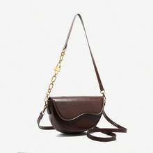 Retro Half-Round Flap Saddle Crossbody Bag, 2025 New Fashion Chain Shoulder Bag For Women, Elegant Personalized Casual Daily Commute Shoulder Bag, Dating Gift - Coffee Brown - View 4