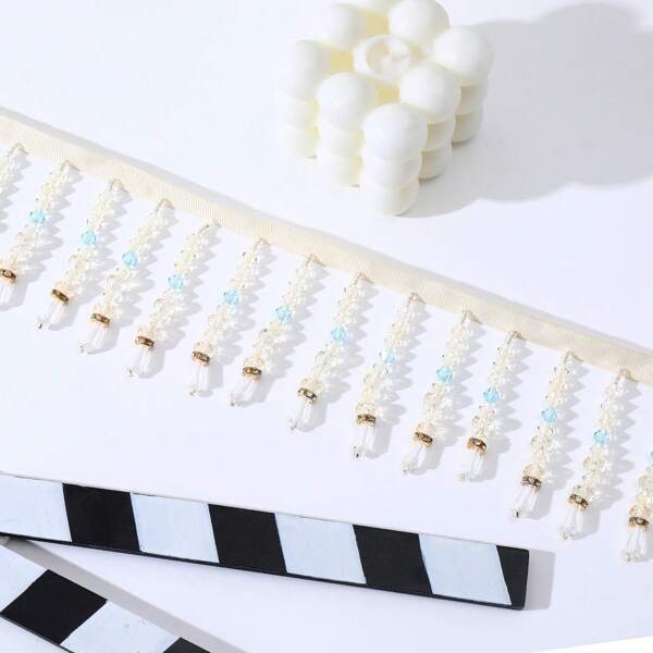 3 Yardas de Flecos con cuentas de encaje para coser, accesorios de borlas bordadas, 8cm de ancho, adornos para vestimenta DIY, borlas para baile, adornos de costura con borlas con cuentas