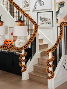 1 Pack 6.56ft Halloween Tinsel Garland, Black Halloween Tree Garland, Halloween Metal Twisted Garland With Orange Pumpkin For Party Doors, Mantels, Porches, Fireplaces, Indoor And Outdoor Decorations - Multicolor - View 3