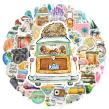 50pcs Outdoor Travel Theme Stickers, Ins Style Fresh, PVC Waterproof Material, Gift Box Decor, Label Stickers, Envelope Seals, Graffiti Stickers, Decor For Guitar, Notebook, Luggage, DIY Crafts, Planner Decoration