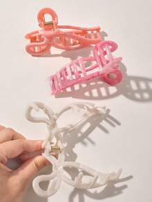 3 件套 ABS 材质春夏女孩大理石渐变梦幻粉色和橙色可爱丝带蝴蝶结发夹，适合海滩和海边发饰时尚发饰优雅发夹秋冬度假装女士