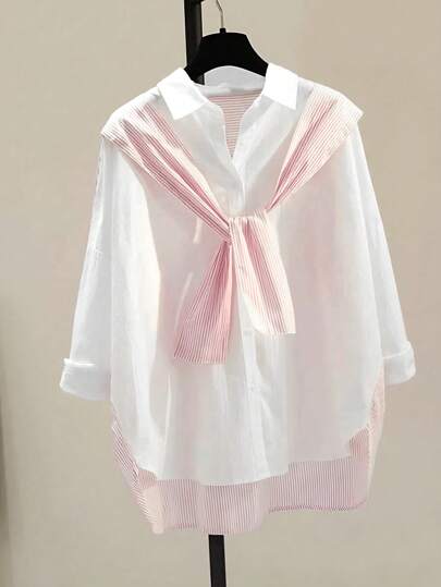 ii Women Casual Versatile 2 In 1 Tied Blouse Shirt