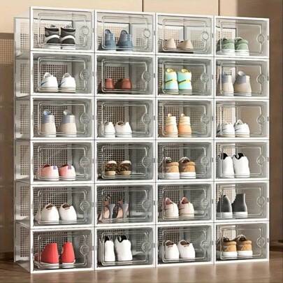 1pc Durable Waterproof Rectangular Plastic Shoe Storage Box - For Storage, Moisture-Proof And Anti-Mite, Home Decor For Bedroom, Living Room, Entrance