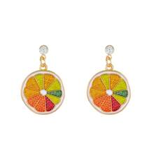 2 pièces Boucles d'oreilles pendantes originales et colorées en alliage en forme de tranches de citron mignon, pour un port quotidien pour femmes
